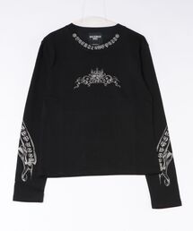 BACKSTAGE PASS（バックステージパス）の「LILY BONE-S LS(リリーボーンS LS) ヴィンテージウォッシュ ゴシックプリント ルーズフィットロンT（Tシャツ/カットソー）」