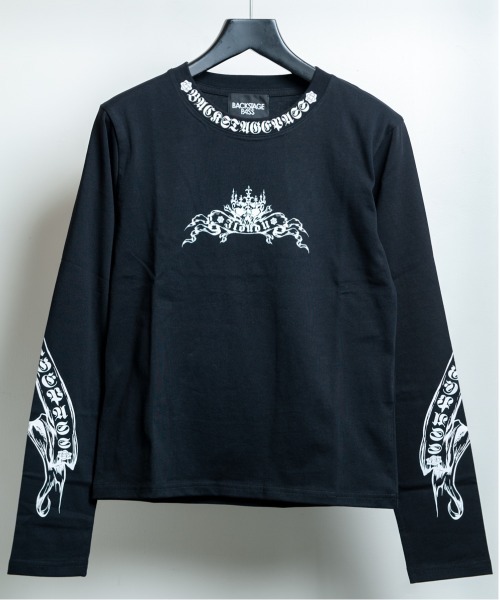 BACKSTAGE PASS(バックステージパス)の「LILY BONE-S LS(リリーボーンS LS) ヴィンテージウォッシュ ゴシックプリント ルーズフィットロンT(Tシャツ/カットソー・メンズ・ダークグレー/ホワイト系その他・FREE)」の5枚目の写真