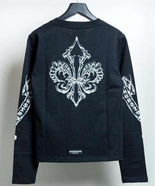 BACKSTAGE PASS(バックステージパス)の「LILY BONE-S LS(リリーボーンS LS) ヴィンテージウォッシュ ゴシックプリント ルーズフィットロンT(Tシャツ/カットソー・メンズ・ダークグレー/ホワイト系その他・FREE)」の6枚目の写真