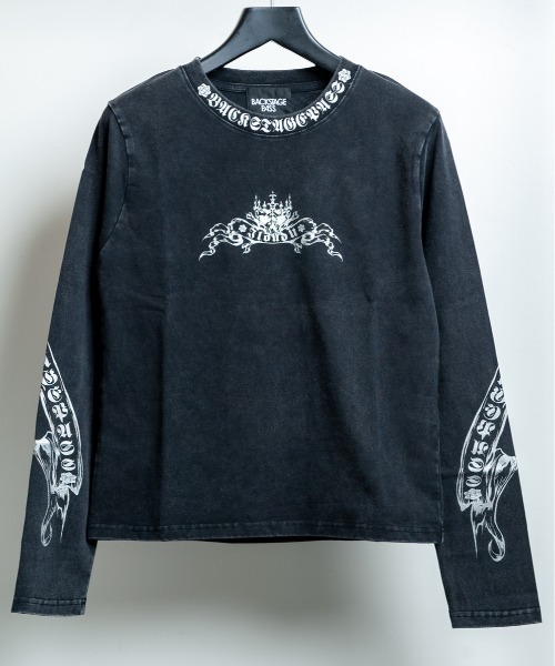 BACKSTAGE PASS(バックステージパス)の「LILY BONE-S LS(リリーボーンS LS) ヴィンテージウォッシュ ゴシックプリント ルーズフィットロンT(Tシャツ/カットソー・メンズ・ダークグレー/ホワイト系その他・FREE)」の17枚目の写真