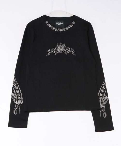 BACKSTAGE PASS(バックステージパス)の「LILY BONE-S LS(リリーボーンS LS) ヴィンテージウォッシュ ゴシックプリント ルーズフィットロンT(Tシャツ/カットソー・メンズ・ダークグレー/ホワイト系その他・FREE)」の13枚目の写真