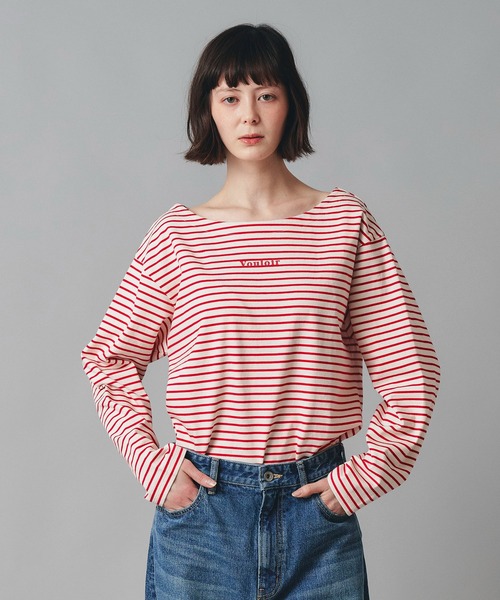 AT THE TRNK(アットザトランク)の「前後2way ボーダー ロング Tシャツ AT THE TRNK(Tシャツ/カットソー・レディース・ブラウン/レッド・フリー)」の1枚目の写真