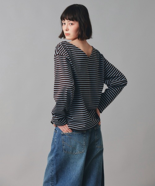 AT THE TRNK(アットザトランク)の「前後2way ボーダー ロング Tシャツ AT THE TRNK(Tシャツ/カットソー・レディース・ブラウン/レッド・フリー)」の12枚目の写真