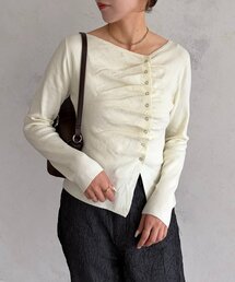 アシメネックギャザーニット