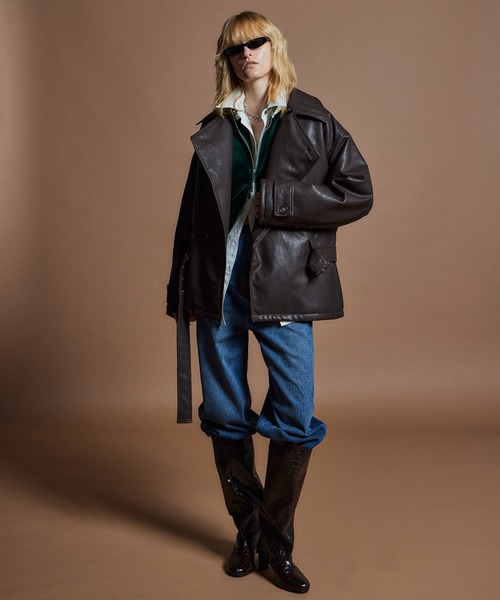 MAISON SPECIAL(メゾンスペシャル)の「【26WINTER PRE-ORDER】Fake Leather Short Trench Coat/フェイクレザーショートトレンチ(その他アウター・レディース・ブラック/ブラウン・FREE)」の13枚目の写真