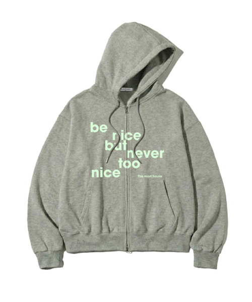 THEMORFHOUSE（ザモーフハウス）の「be nice プリント 2WAY ジップアップパーカー ホワイトメランジ（パーカー・レディース・その他・M1/L2/M2/L1）」の3枚目の写真