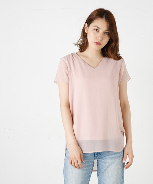 MOUSSY(マウジー)の「V/N CIFFON COMBI TOPS(Tシャツ/カットソー・レディース・ホワイト/ピンク/ブラック・FREE)」の3枚目の写真