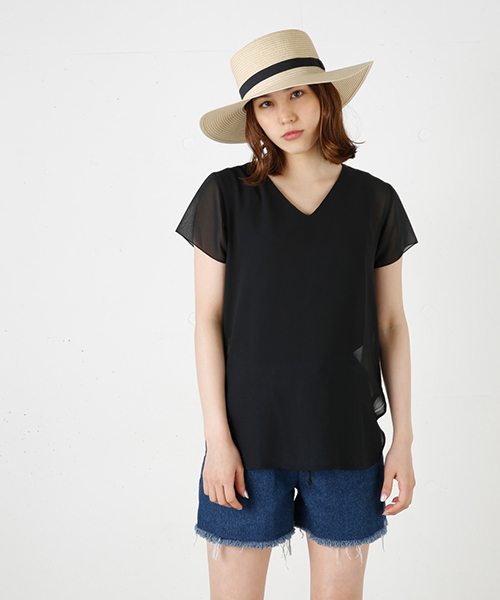 MOUSSY(マウジー)の「V/N CIFFON COMBI TOPS(Tシャツ/カットソー・レディース・ホワイト/ピンク/ブラック・FREE)」の2枚目の写真