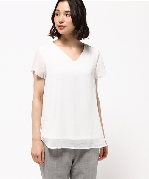 MOUSSY(マウジー)の「V/N CIFFON COMBI TOPS(Tシャツ/カットソー・レディース・ホワイト/ピンク/ブラック・FREE)」の4枚目の写真