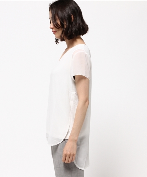 MOUSSY(マウジー)の「V/N CIFFON COMBI TOPS(Tシャツ/カットソー・レディース・ホワイト/ピンク/ブラック・FREE)」の5枚目の写真