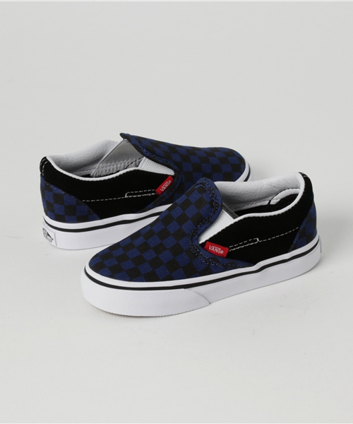 blue and black vans slip ons