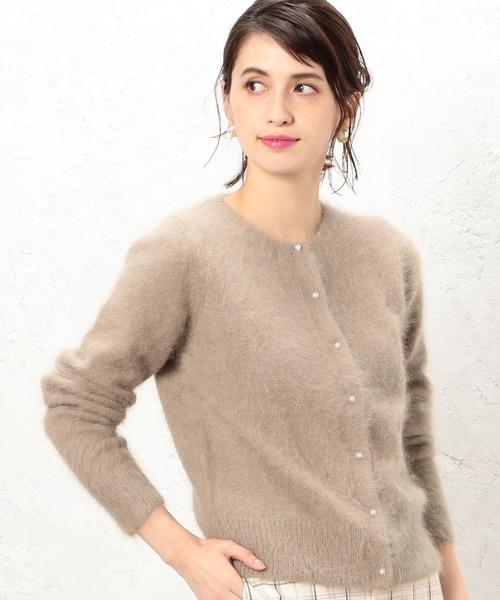 green label relaxing（グリーンレーベルリラクシング）の「RF アンゴラブレンド FPB カーディガン ◆（カーディガン/ボレロ・レディース・ベージュ/グレー/ピンク・FREE）」の2枚目の写真