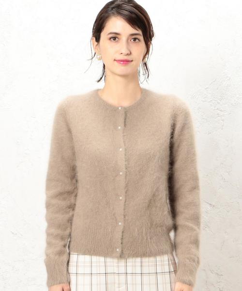 green label relaxing（グリーンレーベルリラクシング）の「RF アンゴラブレンド FPB カーディガン ◆（カーディガン/ボレロ・レディース・ベージュ/グレー/ピンク・FREE）」の5枚目の写真