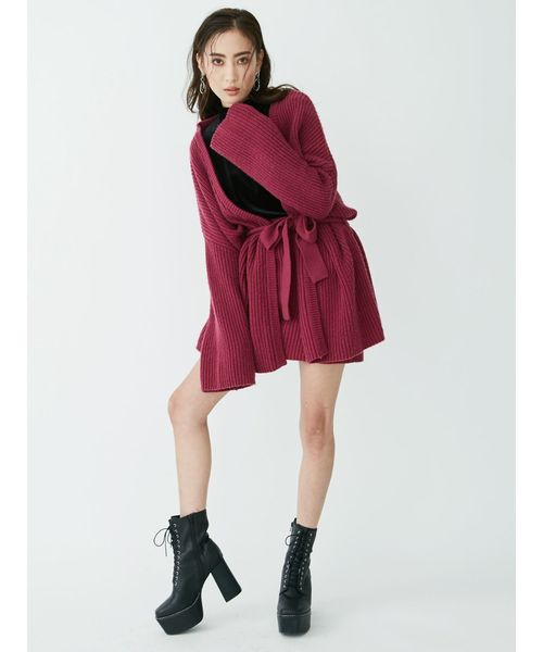 EVRIS（エヴリス）の「ボリュームベルテッドニットガウン（カーディガン/ボレロ・レディース・ブラック/パープル/ベージュ・FREE）」の6枚目の写真