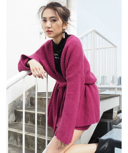 EVRIS（エヴリス）の「ボリュームベルテッドニットガウン（カーディガン/ボレロ・レディース・ブラック/パープル/ベージュ・FREE）」の7枚目の写真