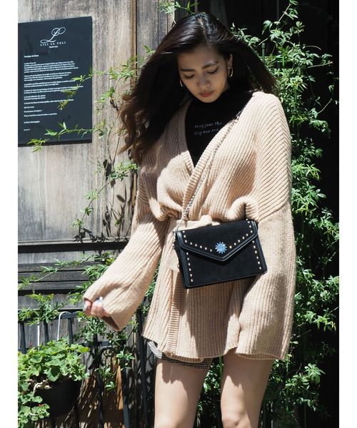 EVRIS（エヴリス）の「ボリュームベルテッドニットガウン（カーディガン/ボレロ・レディース・ブラック/パープル/ベージュ・FREE）」の8枚目の写真