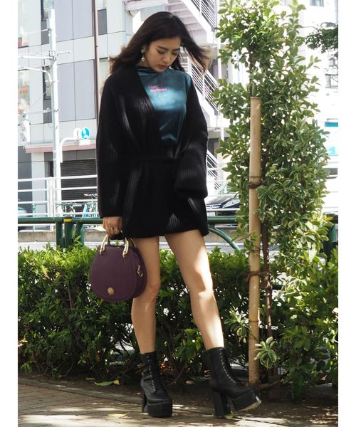 EVRIS（エヴリス）の「ボリュームベルテッドニットガウン（カーディガン/ボレロ・レディース・ブラック/パープル/ベージュ・FREE）」の9枚目の写真