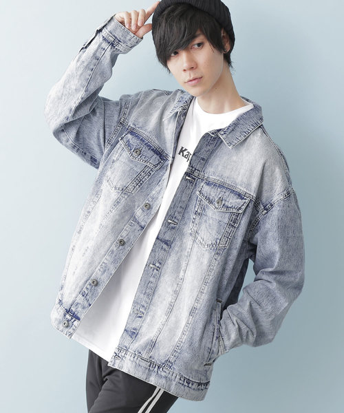 MONO-MART（モノマート）の「ビッグシルエットデニムボックスジャケット(10.0oz denim)（デニムジャケット・メンズ・ブルー系その他/ワンウォッシュ/ケミカルウォッシュ・M/L）」の3枚目の写真