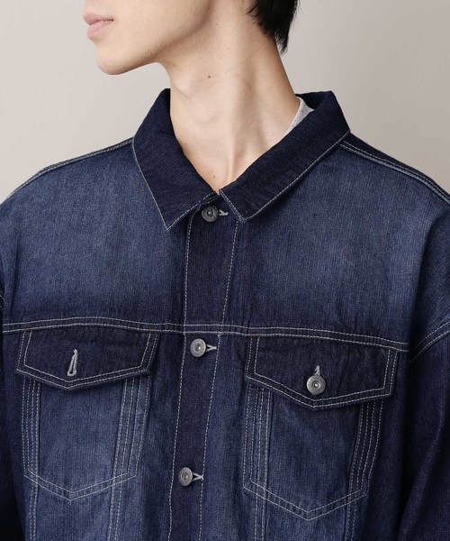 MONO-MART（モノマート）の「ビッグシルエットデニムボックスジャケット(10.0oz denim)（デニムジャケット・メンズ・ブルー系その他/ワンウォッシュ/ケミカルウォッシュ・M/L）」の12枚目の写真