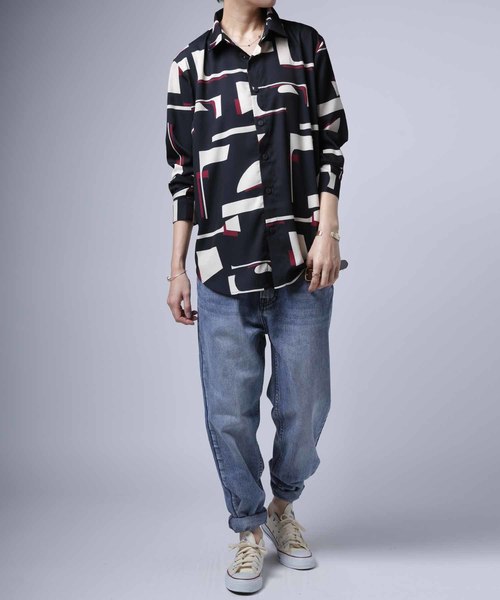 幾何学柄シャツ シャツ ブラウス Antiqua アンティカ のファッション