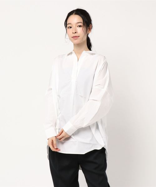 AMERICAN HOLIC(アメリカンホリック)の「バック開きスキッパービッグシャツチュニック(チュニック・レディース・オフホワイト/サックスブルー/その他5/ストライプ/ブルー系その他4・FREE)」の2枚目の写真