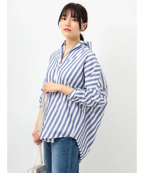 AMERICAN HOLIC(アメリカンホリック)の「バック開きスキッパービッグシャツチュニック(チュニック・レディース・オフホワイト/サックスブルー/その他5/ストライプ/ブルー系その他4・FREE)」の10枚目の写真