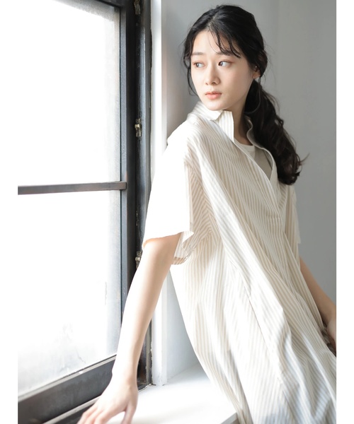 CRAFT STANDARD BOUTIQUE（クラフトスタンダードブティック）の「スキッパービッグシャツワンピース☆○（ワンピース・レディース・ベージュ/オフホワイト/ブルー系その他/イエロー系その他・FREE）」の18枚目の写真