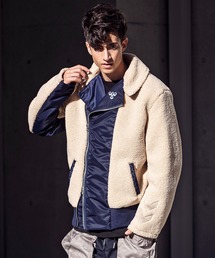 直営店・WEB限定 hummel(ヒュンメル)ボア切り替えライダースジャケット