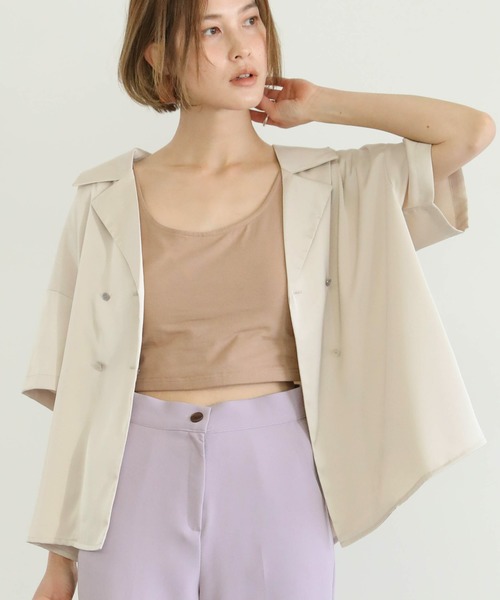 select MOCA（セレクトモカ）の「ダブルボタンハンサムシャツ（シャツ/ブラウス・レディース・ベージュ/イエロー/モスグリーン・FREE）」の2枚目の写真