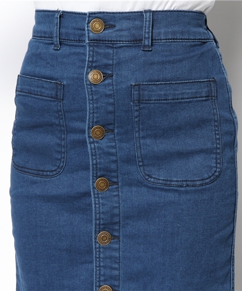 WEGO(ウィゴー)の「WEGO/パウダーデニム前ボタンスカート(デニムスカート・レディース・インディゴブルー/ダークインディゴブルー・FREE)」の5枚目の写真