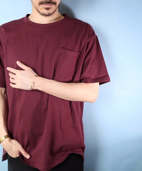 Blue Standard (ブルースタンダード)の「【BLUE STANDARD】男女問わず着用可能なビッグサイズ無地T ドロップショルダー加工 オーバーサイズ ユニセックスサイジング ポケット付き半袖Tシャツ カットソー(Tシャツ/カットソー・メンズ・ホワイト/ブラック/ダークグリーン/ベージュ/ネイビー/ラベンダー/ワイン/レンガ・MEDIUM/LARGE/X-LARGE)」の7枚目の写真