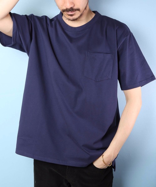 Blue Standard (ブルースタンダード)の「【BLUE STANDARD】男女問わず着用可能なビッグサイズ無地T ドロップショルダー加工 オーバーサイズ ユニセックスサイジング ポケット付き半袖Tシャツ カットソー(Tシャツ/カットソー・メンズ・ホワイト/ブラック/ダークグリーン/ベージュ/ネイビー/ラベンダー/ワイン/レンガ・MEDIUM/LARGE/X-LARGE)」の9枚目の写真