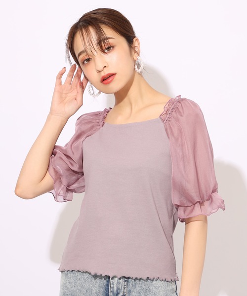 one after another NICE CLAUP(ワンアフターアナザーナイスクラップ)の「袖ドットシフォンテレコプルオーバー(Tシャツ/カットソー・レディース・ブラック/グレー/オフホワイト/ラベンダー/ブラウン系その他・FREE)」の5枚目の写真