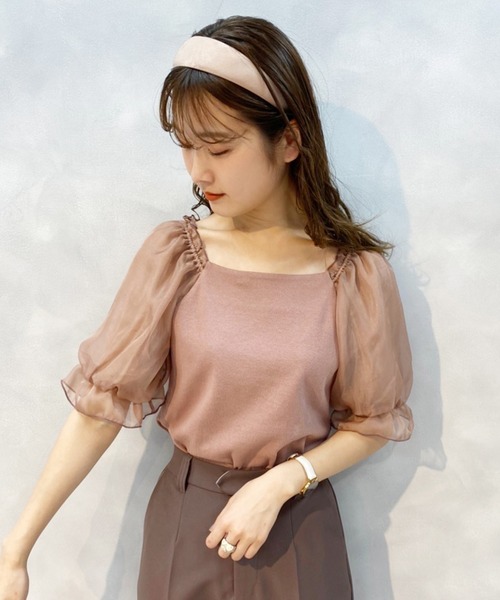 one after another NICE CLAUP(ワンアフターアナザーナイスクラップ)の「袖ドットシフォンテレコプルオーバー(Tシャツ/カットソー・レディース・ブラック/グレー/オフホワイト/ラベンダー/ブラウン系その他・FREE)」の4枚目の写真