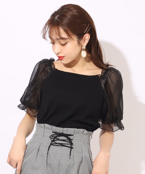 one after another NICE CLAUP(ワンアフターアナザーナイスクラップ)の「袖ドットシフォンテレコプルオーバー(Tシャツ/カットソー・レディース・ブラック/グレー/オフホワイト/ラベンダー/ブラウン系その他・FREE)」の3枚目の写真