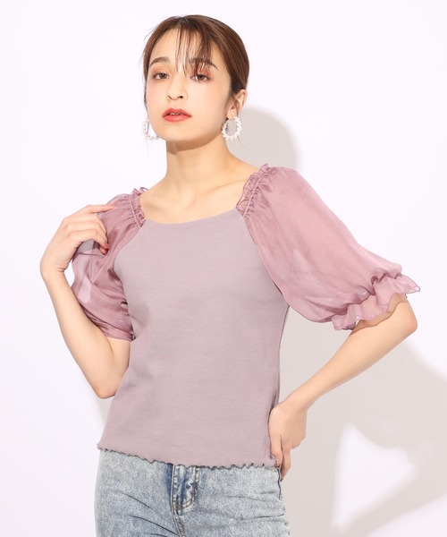 one after another NICE CLAUP(ワンアフターアナザーナイスクラップ)の「袖ドットシフォンテレコプルオーバー(Tシャツ/カットソー・レディース・ブラック/グレー/オフホワイト/ラベンダー/ブラウン系その他・FREE)」の6枚目の写真