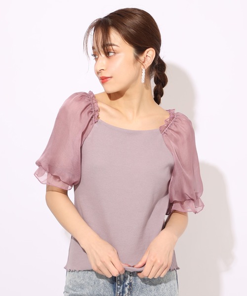 one after another NICE CLAUP(ワンアフターアナザーナイスクラップ)の「袖ドットシフォンテレコプルオーバー(Tシャツ/カットソー・レディース・ブラック/グレー/オフホワイト/ラベンダー/ブラウン系その他・FREE)」の7枚目の写真