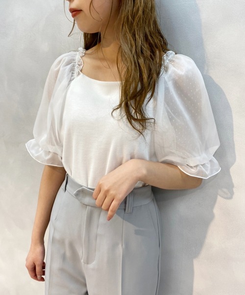 one after another NICE CLAUP(ワンアフターアナザーナイスクラップ)の「袖ドットシフォンテレコプルオーバー(Tシャツ/カットソー・レディース・ブラック/グレー/オフホワイト/ラベンダー/ブラウン系その他・FREE)」の13枚目の写真