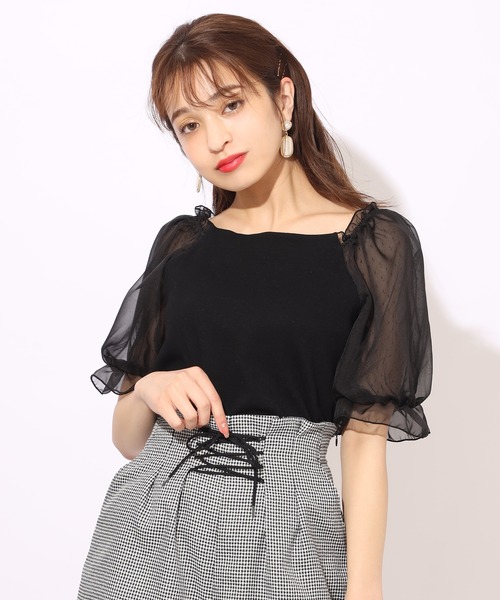 one after another NICE CLAUP(ワンアフターアナザーナイスクラップ)の「袖ドットシフォンテレコプルオーバー(Tシャツ/カットソー・レディース・ブラック/グレー/オフホワイト/ラベンダー/ブラウン系その他・FREE)」の15枚目の写真