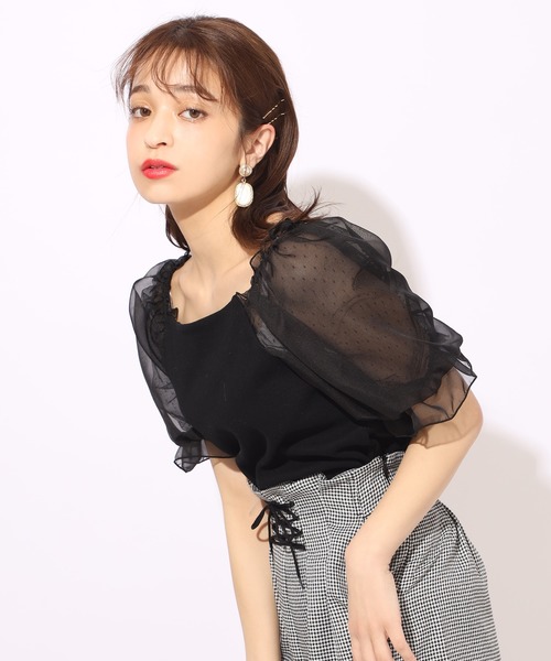 one after another NICE CLAUP(ワンアフターアナザーナイスクラップ)の「袖ドットシフォンテレコプルオーバー(Tシャツ/カットソー・レディース・ブラック/グレー/オフホワイト/ラベンダー/ブラウン系その他・FREE)」の18枚目の写真