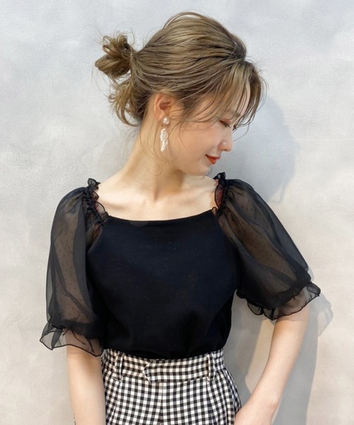 one after another NICE CLAUP(ワンアフターアナザーナイスクラップ)の「袖ドットシフォンテレコプルオーバー(Tシャツ/カットソー・レディース・ブラック/グレー/オフホワイト/ラベンダー/ブラウン系その他・FREE)」の22枚目の写真