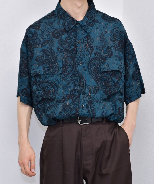 kutir（クティール）の「半袖柄シャツ（シャツ/ブラウス・メンズ・ライトグレー/ダークブラウン/パープル/ネイビー/サックスブルー・MEDIUM/LARGE）」の4枚目の写真