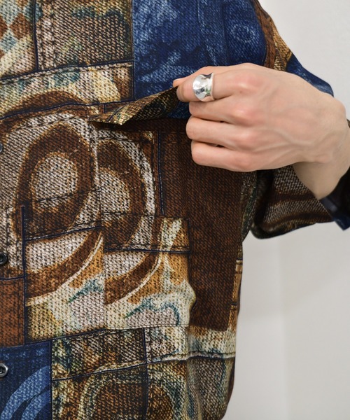 kutir（クティール）の「半袖柄シャツ（シャツ/ブラウス・メンズ・ライトグレー/ダークブラウン/パープル/ネイビー/サックスブルー・MEDIUM/LARGE）」の7枚目の写真