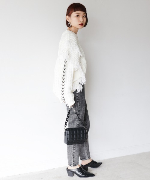 PAGEBOY（ページボーイ）の「フリンジデザインプルオーバー 【ローゲージニット】（ニット/セーター・レディース・ブラック/パープル/オフホワイト・FREE）」の6枚目の写真