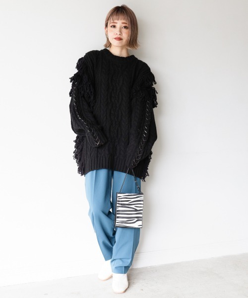 PAGEBOY（ページボーイ）の「フリンジデザインプルオーバー 【ローゲージニット】（ニット/セーター・レディース・ブラック/パープル/オフホワイト・FREE）」の9枚目の写真