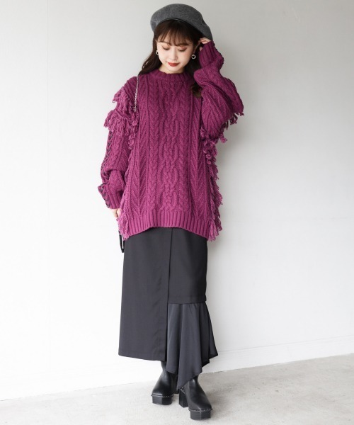 PAGEBOY（ページボーイ）の「フリンジデザインプルオーバー 【ローゲージニット】（ニット/セーター・レディース・ブラック/パープル/オフホワイト・FREE）」の13枚目の写真
