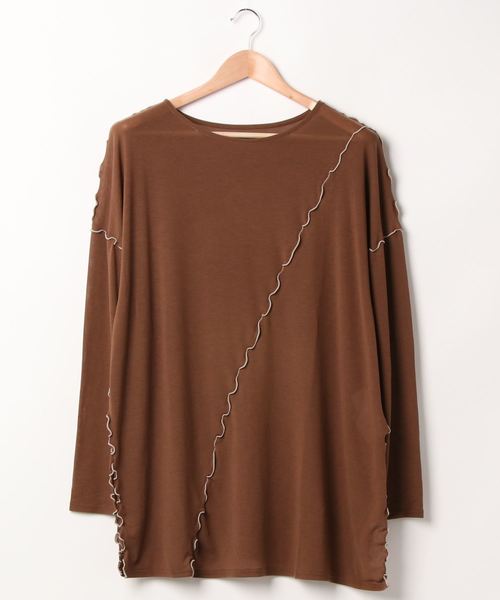 Ambre Neige（アンブルネージュ）の「メローユルトップス／ビックT／【WEB/EC限定商品】（Tシャツ/カットソー・レディース・ダークブラウン/ベージュ・FREE）」の3枚目の写真