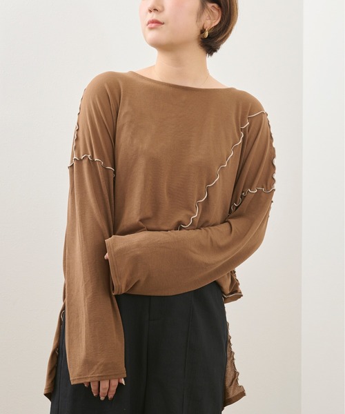 Ambre Neige（アンブルネージュ）の「メローユルトップス／ビックT／【WEB/EC限定商品】（Tシャツ/カットソー・レディース・ダークブラウン/ベージュ・FREE）」の4枚目の写真