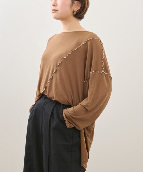 Ambre Neige（アンブルネージュ）の「メローユルトップス／ビックT／【WEB/EC限定商品】（Tシャツ/カットソー・レディース・ダークブラウン/ベージュ・FREE）」の6枚目の写真