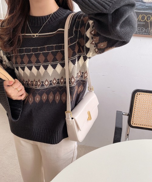 ABITOKYO（アビトーキョー）の「ノルディック柄ニットビッグシルエット 求心ニット（ニット/セーター・レディース・ブラウン/チャコールグレー/アイボリー・FREE）」の9枚目の写真